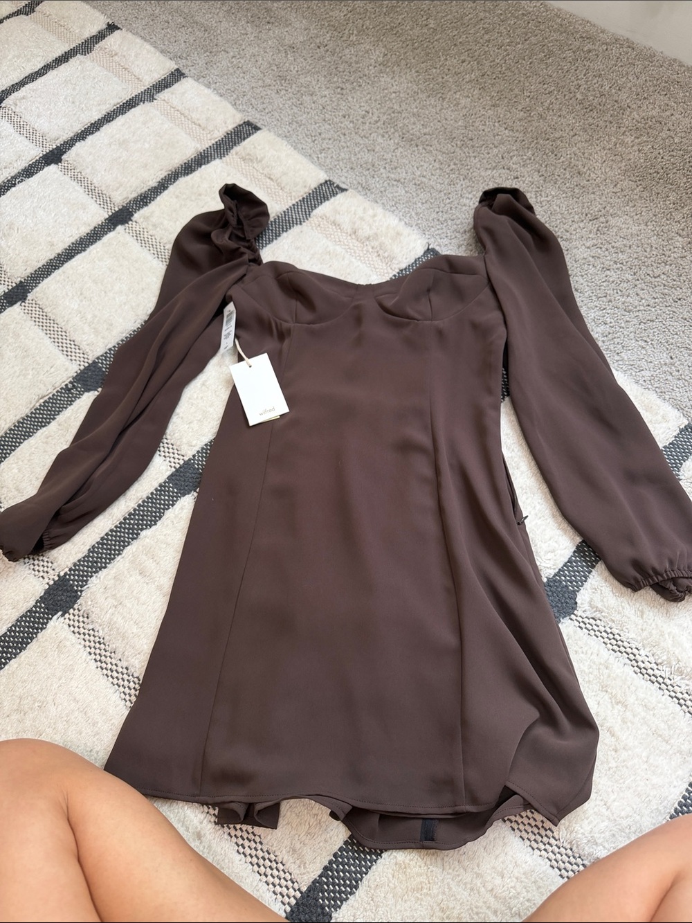 Wilfred Chocolate Brown Long-Sleeve Square Neck Dress